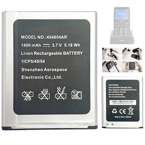 Aousavo 454854AR ersatz akku 454854AR Kompatibel mit [Pa-nasonic] KX-TU150, KX-TU150EXR, KX-TU155, KX-TU155EXCN, KX-TU155EXRN, KX-TU160, KX-TU160EXB,KX-TU550 sostituisce 454854AR Seniorenhandy AKKU von Aousavo