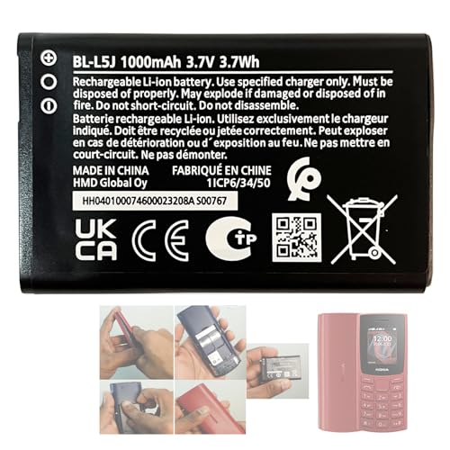 Aousavo BL-L5J ersatz akku Kompatibel mit Nokia 105 2G 2023 Telefon (NOT for 4G) PN: BL-L5J 1000mAh / 3.70Wh von Aousavo