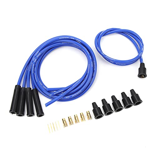 Zündkerzenkabel-Set, Robust, 8 Mm Durchmesser, Hocheffizientes Zündkerzen-Zündkabel, 1 M Länge mit Stecker für 4-Zylinder-Oldtimer (Blau) von Aoutecen