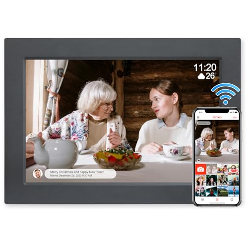 Frameo 10,1 Zoll WiFi Digitaler Bilderrahmen, 1920×1200 HD IPS Touchscreen Elektronischer FotoRahmen mit 16GB Speicher, Auto-Rotat Fotos/Videos sofort über Frameo APP Teilen (Schwarz) von Aowasi