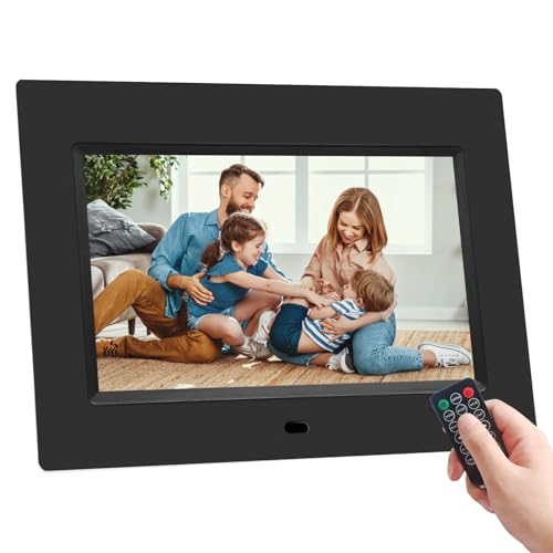 Digitaler Bilderrahmen 7 Zoll HD IPS Display Elektronischer Fotorahmen mit Fernbedienung Video Musik Wiedergabe mit USB SD Kartensteckplätzen Kalender Uhrzeit Alarm (Schwarz) von Aowasi