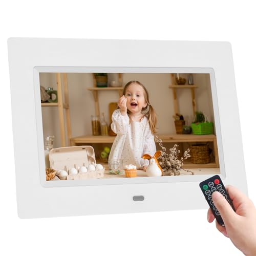Digitaler Bilderrahmen 7 Zoll, HD IPS Bildschirm Elektronischer Bilderrahmen mit Fernbedienung Foto/Video/Musik/Kalender Unterstützung USB SD Karte (Weiß) von Aowasi