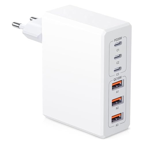 100W Wandladegerät 6 Port USB C Ladegerät 100W USB C Adapter Mehrfach Ladegerät mit USB-C und USB-A, Schnellladegerät PD 3.0 USB C Charger Power Netzteil für iPhone, iPad, Samsung, Handys von Aowuuc