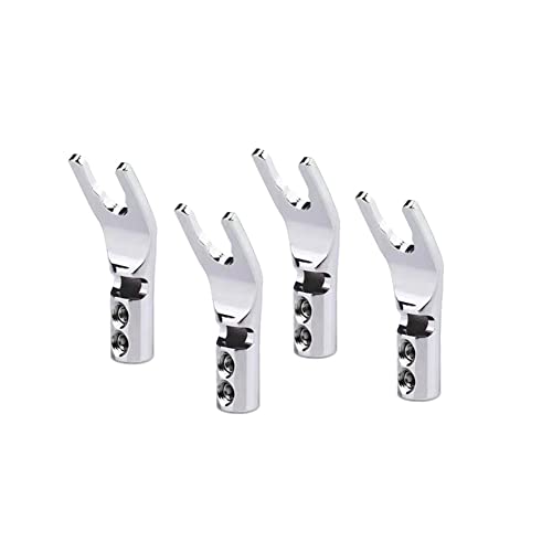 Aoyygg 4PCS Lautsprecher Bananenstecker, Gold/Rhodium/Kupfer Plattierte Bananenstecker U/Y-Typ Lötfreier Bananenstecker Lautsprecher Kabelstecker Mit Doppelter Schraubverriegelung (Rhodium Plated) von Aoyygg