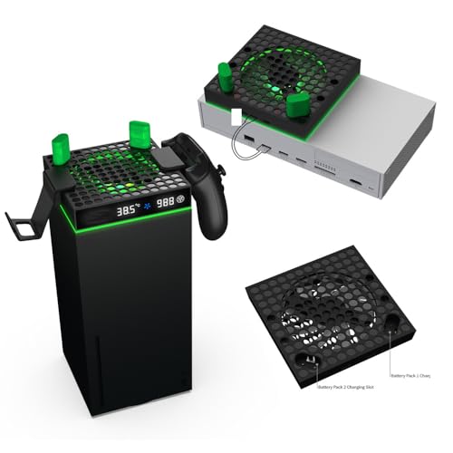 Geeignet für Xbox SerieX/S Host-Kühlungslüfter, für Xbox Serie Konsolen-Kühler mit Temperatur- und Windgeschwindigkeitsanzeige Steuergerät Batterie Ständer Aufladen Controller-Ständer von Aoyygg