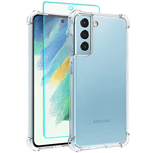 Samsung S21 FE Hülle, Samsung Galaxy S21 FE Hülle mit HD Schutzfolie, Dünne Transparent Stoßfest Anti-Kratzer Silikon Crystal Handyhülle für Samsung Galaxy S21 FE 5G (Transparent) von Aozuoton