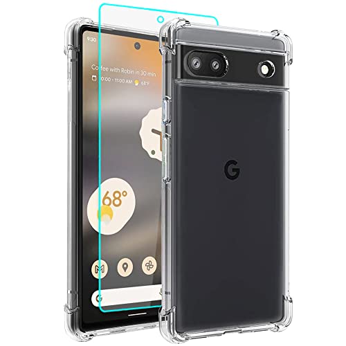 Pixel 6a Hülle, Google Pixel 6a Hülle mit HD Schutzfolie, Dünne Transparent Stoßfest Anti-Kratzer Silikon Crystal Handyhülle für Google Pixel 6a von Aozuoton