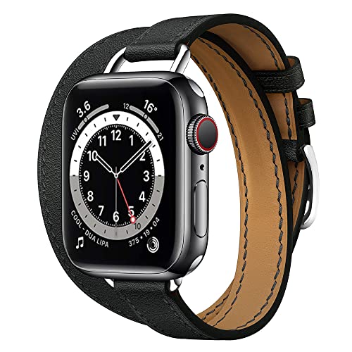 Apbands Kompatibel für Apple Watch Armband 38mm 40mm 41mm 42mm 44mm 45mm Echtes Lederband Double Tour Slim Armband Norraw Ersatzarmband für iWatch SE/Series 7 6 5 4 3 2 1 von Apbands