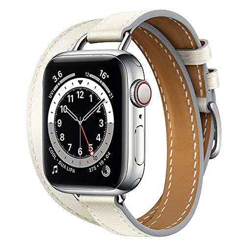 Apbands Kompatibel für Apple Watch Armband 38mm 40mm 41mm 42mm 44mm 45mm Echtes Lederband Double Tour Slim Armband Norraw Ersatzarmband für iWatch SE/Series 7 6 5 4 3 2 1 von Apbands