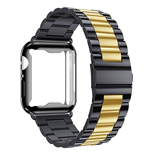 Armband mit Hülle Kompatibel für Apple Watch Band 38mm 40mm 42mm 44mm, Edelstahl-Armband Metallarmband Armband mit Schutzhülle für iwatch Series 6 5 4 3 2 1,SE von Apbands