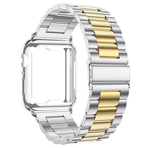 Armband mit Hülle Kompatibel für Apple Watch Band 38mm 40mm 42mm 44mm, Edelstahl-Armband Metallarmband Armband mit Schutzhülle für iwatch Series 6 5 4 3 2 1,SE von Apbands