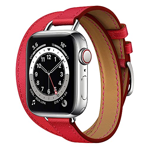 Kompatibel für Apple Watch Armband 38mm 40mm 41mm 42mm 44mm 45mm 49mm Echtes Lederband Double Tour Slim Armband Norraw Ersatzarmband für iWatch Series 8 Ultra/SE 7 6 5 4 3 2 1 von Apbands