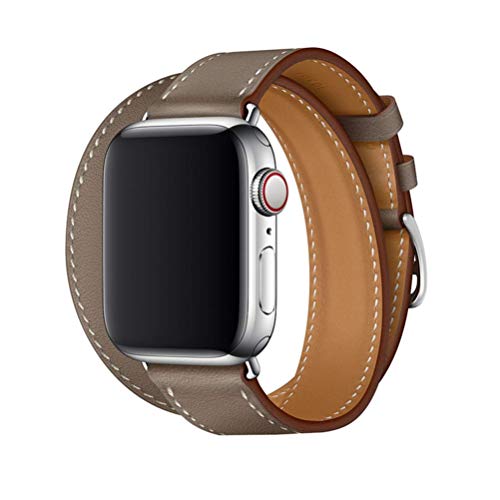 Kompatibel mit Apple Watch Armband 38mm 40mm 41mm 42mm 44mm 45mm 49mm Echtleder Double Tour Slim Ersatzband für iWatch Serie 8 7 6 SE 5 4 3 2 1 Ultra Leder Armbänder,Taupe # 6 von Apbands