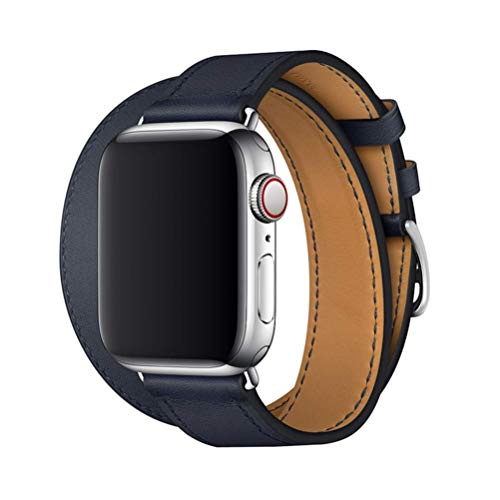 Kompatibel mit Apple Watch Armband 38mm 40mm 41mm 42mm 44mm 45mm 49mm Echtleder Double Tour Slim Ersatzband für iWatch Serie 8 7 6 SE 5 4 3 2 1 Ultra Leder Armbänder,dunkelblau # 5 von Apbands