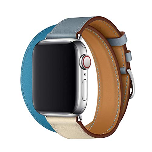 Kompatibel mit Apple Watch Armband 38mm 40mm 41mm 42mm 44mm 45mm Echtleder Double Tour Slim Ersatzband für iWatch Serie 7 6 SE 5 4 3 2 1 Leder Armbänder Graublau # 7 38mm/40mm/41mm von Apbands