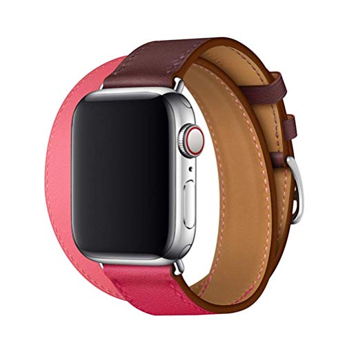 Kompatibel mit Apple Watch Armband 38mm 40mm 41mm 42mm 44mm 45mm Echtleder Double Tour Slim Ersatzband für iWatch Serie 7 6 SE 5 4 3 2 1 Leder Armbänder Weinrot # 2 38mm/40mm/41mm von Apbands