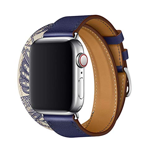 Kompatibel mit Apple Watch Armband 38mm 40mm 41mm 42mm 44mm 45mm Echtleder Double Tour Slim Ersatzband für iWatch Serie 7 6 SE 5 4 3 2 1 Leder Armbänder blau-weiß # 10 38mm/40mm/41mm von Apbands