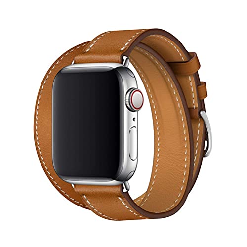 Kompatibel mit Apple Watch Armband 38mm 40mm 41mm 42mm 44mm 45mm Echtleder Double Tour Slim Ersatzband für iWatch Serie 7 6 SE 5 4 3 2 1 Leder Armbänder braun # 4 42mm/44mm/45mm von Apbands