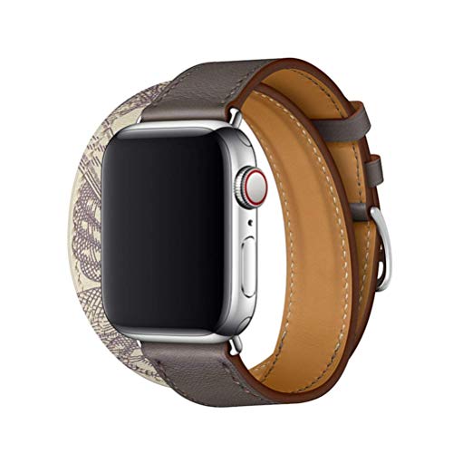 Kompatibel mit Apple Watch Armband 38mm 40mm 41mm 42mm 44mm 45mm Echtleder Double Tour Slim Ersatzband für iWatch Serie 7 6 SE 5 4 3 2 1 Leder Armbänder grauweiß # 11 38mm/40mm/41mm von Apbands