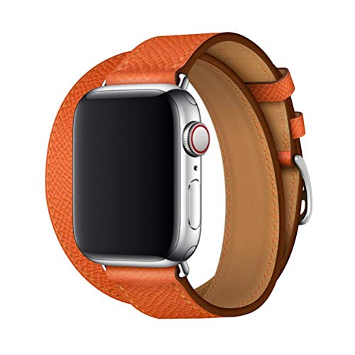 Kompatibel mit Apple Watch Armband 38mm 40mm 41mm 42mm 44mm 45mm Echtleder Double Tour Slim Ersatzband für iWatch Serie 7 6 SE 5 4 3 2 1 Leder Armbänder orange # 3 38mm/40mm/41mm von Apbands
