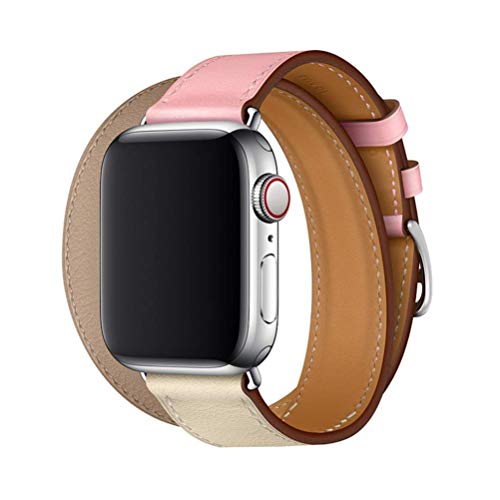 Kompatibel mit Apple Watch Armband 38mm 40mm 41mm 42mm 44mm 45mm Echtleder Double Tour Slim Ersatzband für iWatch Serie 7 6 SE 5 4 3 2 1 Leder Armbänder pink # 8 42mm/44mm/45mm von Apbands