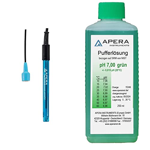 Apera Instruments 201-C kombinierte pH-Elektrode, BNC Anschluss, Polycarbonat/Glas, AI1301 & pH-Kalibrierlösung 7.00 (250ml) von Apera Instruments