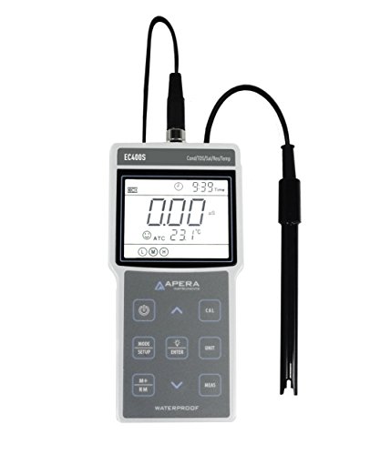 Apera Instruments EC400S tragbares Leitfähigkeits-/TDS-/Salzgehalt-/Widerstand-Messgerät (Temperaturmessung, GLP-Datenverwaltung, USB-Anschluss, 1- bis 4-Punkt-Kalibrierung) von Apera Instruments