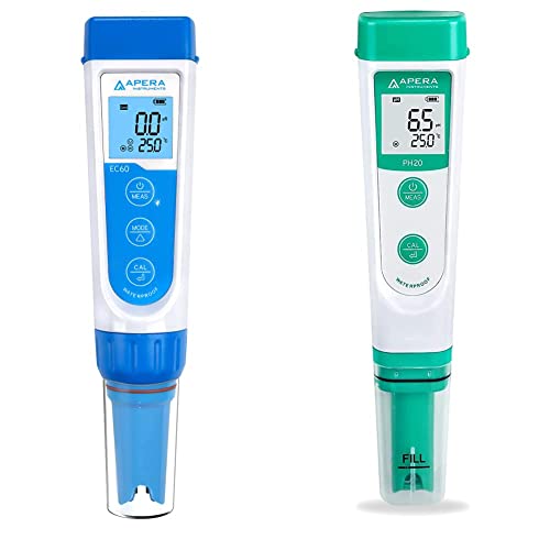 Apera Instruments EC60 Premium Leitfähigkeits-Messgerät & PH20 pH-Meter, Messgerät im Taschenformat (±0,1 pH-Genauigkeit, 0-14 pH-Messbereich, wasserfest) Set inkl. Kalibrierlösungen von Apera Instruments