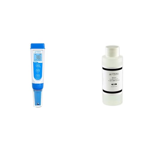 Apera Instruments PH60 Premium pH-Meter (Genauigkeit pH ±0,01, Messbereich pH -2,0-14,0, austauschbare Elektrode, wasserfest), Standard Glaselektrode & Apera Instruments Elektrolyt Lösung 3M (250 ml) von Apera Instruments