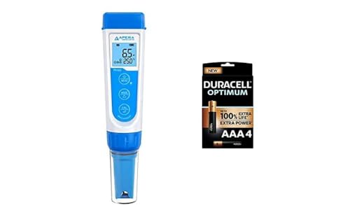 Apera Instruments PH60 Premium pH-Meter + Duracell NEU Optimum AAA Micro Alkaline Batterien, 1.5V LR03 MX2400, 4er-Pack von Apera Instruments