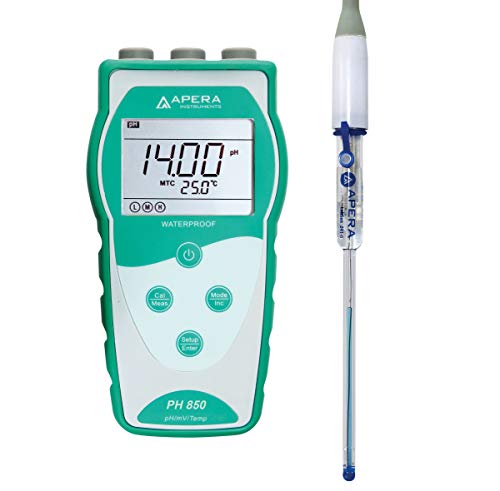 Apera Instruments PH850-MS Tragbares pH-Messgerät zum Messen von Reagenzgläsern und kleinen flüssigen Proben; ausgestattet mit LabSen 243-6 Mikro-pH-Elektrode (pH-Messbereich: 0 bis 14,00) von Apera Instruments