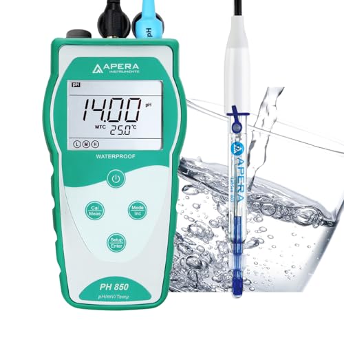 Apera Instruments PH850-PW Tragbares pH-Messgerät zum Messen von gereinigtem Wasser (Reines/Destilliertes/Deionisiertes Wasser), ausgestattet mit der LabSen 803 Elektrode (pH-Messbereich: 0 bis 14,00) von Apera Instruments