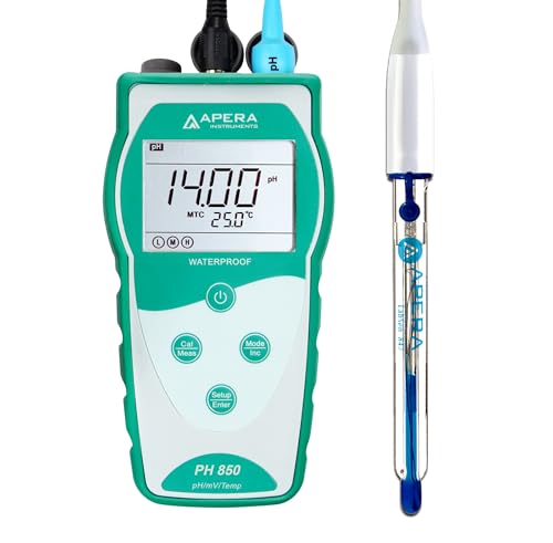 Apera Instruments pH-Meter zur Messung starker basischer/alkalischer Lösungen (pH-Messbereich: 0 bis 14,00) - Grün, Freistehend, AI5527 von Apera Instruments