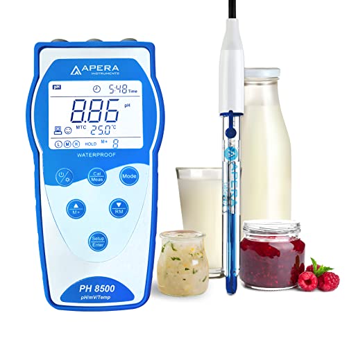 Apera Instruments PH8500-DP Tragbares pH-Messgerät-Set für Milchprodukte und flüssige Lebensmittel mit GLP-Speicherfunktion und Datenausgabe (pH-Messbereich: 0 bis 14,00) von Apera Instruments