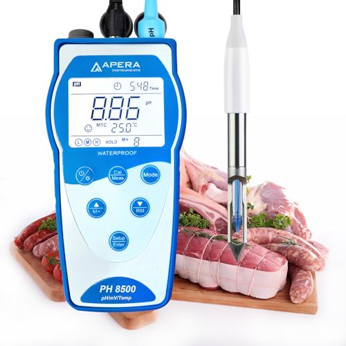 Apera Instruments PH8500-MT pH-Messgerät für Fleisch und Fisch mit GLP-Speicherfunktion und Datenausgabe (pH-Messbereich: 0 bis 14,00) von Apera Instruments