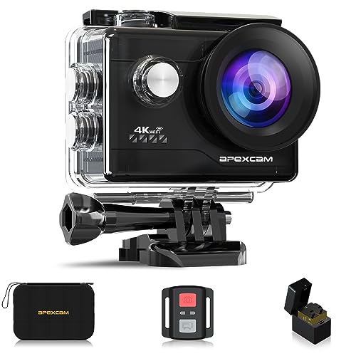 Apexcam 4K Action cam 20MP WiFi Sports Kamera Ultra HD Unterwasserkamera 40m 170 ° Weitwinkel 2.4G Fernbedienung Zeitraffer 2x1050mAh Akkus 2.0-inch LCD Bildschirm und andere von Apexcam