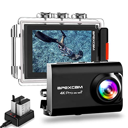 Apexcam Action cam 4K 20MP Sportkamera EIS WiFi wasserdichte Unterwasserkamera 40M Externes Mikrofon 2.0'LCD 170 ° Weitwinkel 2,4G Fernbedienung 2x1200mAh-Batterien und andere von Apexcam