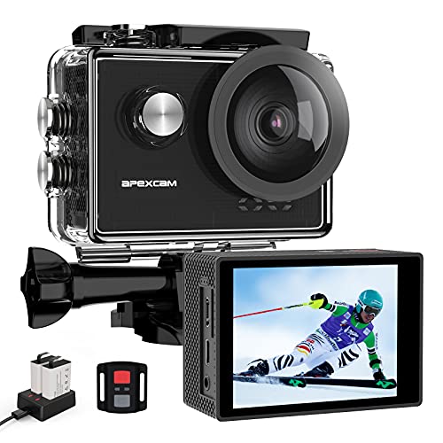 Apexcam Pro Action Cam 4K 60fps WiFi 20MP Unterwasserkamera 40M Wasserdicht 8xZoom EIS 170° Weitwinkel IPS-Panel(2.4G Fernbedienung,Externes Mikrofon,2x1350mAh Akkus und andere Zubehör) von Apexcam
