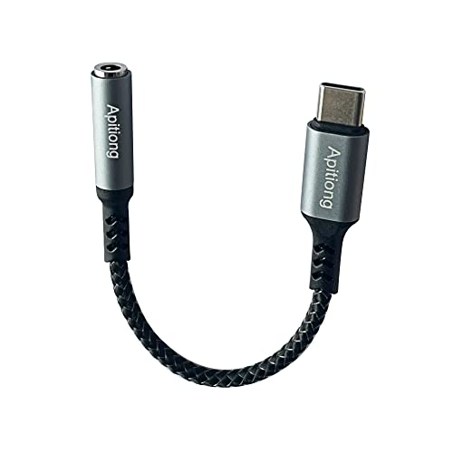 Adapter USB C Auf Klinke,USB Typ C auf 3.5mm Kopfhörer Jack Adapter,Kompatibel mit DAC-Chip， für Samsung Galaxy S21 S20 Ultra S20+ Note 20 10 S10 S9 Plus, Pixel 4 3 2 XL, i-pad Pro und mehr(Grau) von Apitiong