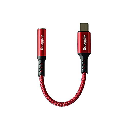 Adapter USB C Auf Klinke,USB Typ C auf 3.5mm Kopfhörer Jack Adapter,Kompatibel mit DAC-Chip， für Samsung Galaxy S21 S20 Ultra S20+ Note 20 10 S10 S9 Plus, Pixel 4 3 2 XL, i-pad Pro und mehr(Rot) von Apitiong