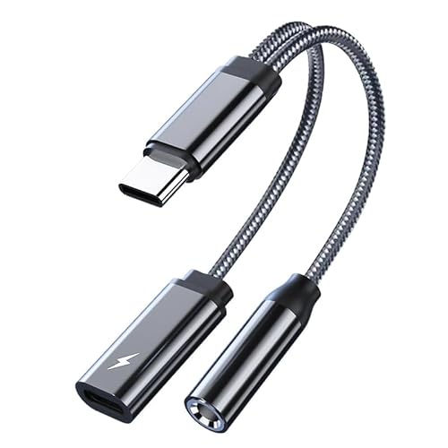 USB C Kopfhörer Adapter und Laden,2 in 1 Adapter USB C Klinke 3,5 mm und Ladegerät, Adapter USB Typ C Audio mit DAC für Pad Pro2018 Sumsung Galaxy S23/S22 Ultra, Note 20/10, Pixel Huawei(Silber) von Apitiong