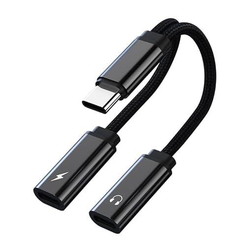 USB C Kopfhörer Adapter und Laden，USB -C zu Kopfhörern mit USB C und PD 60W Ladegerät für Pad Pro2018/2020 Sumsung Galaxy S23/S22 Ultra, Note 20/10, Pixel Huawei (1 Stück Schwarz von Apitiong