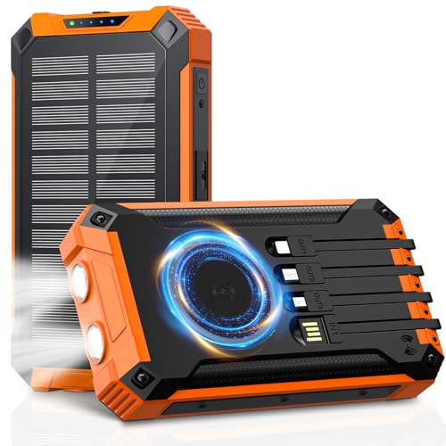 Apkezel Solar Powerbank Outdoor, 26800mAh Solar Ladegerät mit 6 Ausgänge und 4 Eingänge, 15W Schnelllade Solar Charger mit kabellosem Laden, Wasserdicht Camping Powerbank für Handy und Tablets von Apkezel