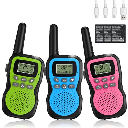 Walkie Talkie Kinder 3er Set, Apkezel Walky Talky mit 1000mAh Aufladbar Akku, Große Reichweite 3km Walki Talki Funkgeräte Set mit VOX Taschenlampe für Freien, Camping, Wandern Walkie Talkie Kinder 3er Set, Apkezel Walky Talky mit 1000mAh Aufladbar Akku, Große Reichweite 3km Walki Talki Funkgeräte Set mit VOX Taschenlampe für Freien, Camping, Wandern von Apkezel