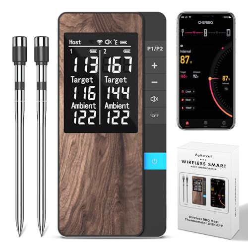 Fleischthermometer Kabellos, Apkezel Bluetooth Grillthermometer mit App, IP67 Wasserdicht Bratenthermometer Kabellos Mit Doppelsonde, Meat Grill Thermometer für Backofen Grill Smoker Fleischthermometer Kabellos, Apkezel Bluetooth Grillthermometer mit App, IP67 Wasserdicht Bratenthermometer Kabellos Mit Doppelsonde, Meat Grill Thermometer für Backofen Grill Smoker von Apkezel