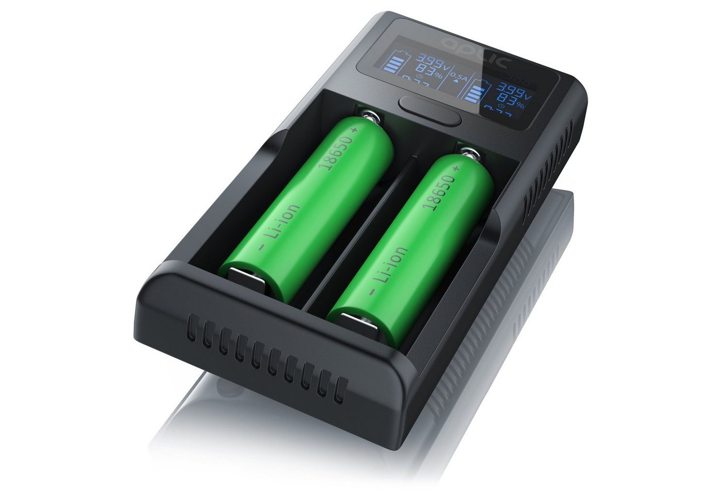 Aplic Batterie-Ladegerät (2000 mA, USB, LCD Display, für wiederaufladbare 3,7V + 3,6V Li-Ion Akkus) von Aplic