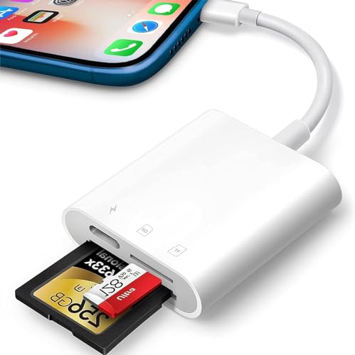 SD Kartenleser für iPhone iPad, SD Card Reader für iPhone mit Dualer Steckplatz Micro SD Karten Adapter, Fotografie Speicherkarten Adapter, gleichzeitiges Laden und Kartenlesen, Plug and Play von Aplimln