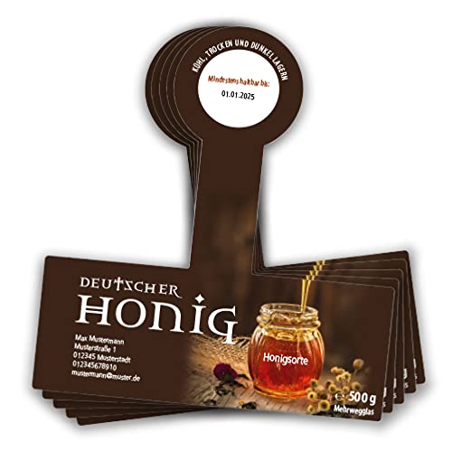 Apoidea – Honig Etiketten 500g mit Gewährverschluss selbstklebend & personalisierbar - 100 Stück/Etiketten Honiggläser/Honig Aufkleber für selbstgemachten Honig/Honigetiketten für Honiggläser von Apoidea