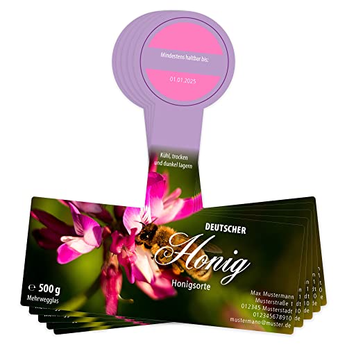 Apoidea – Honig Etiketten 500g mit Gewährverschluss selbstklebend & personalisierbar - 25 Stück/Etiketten Honiggläser/Honig Aufkleber für selbstgemachten Honig/Honigetiketten für Honiggläser von Apoidea