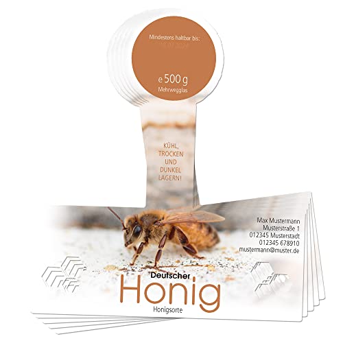 Apoidea – Honig Etiketten Cut-Out mit Gewährverschluss selbstklebend & personalisierbar - 200 Stück/Etiketten Honiggläser 500g / Honig Aufkleber für selbstgemachten Honig/Honigetiketten von Apoidea